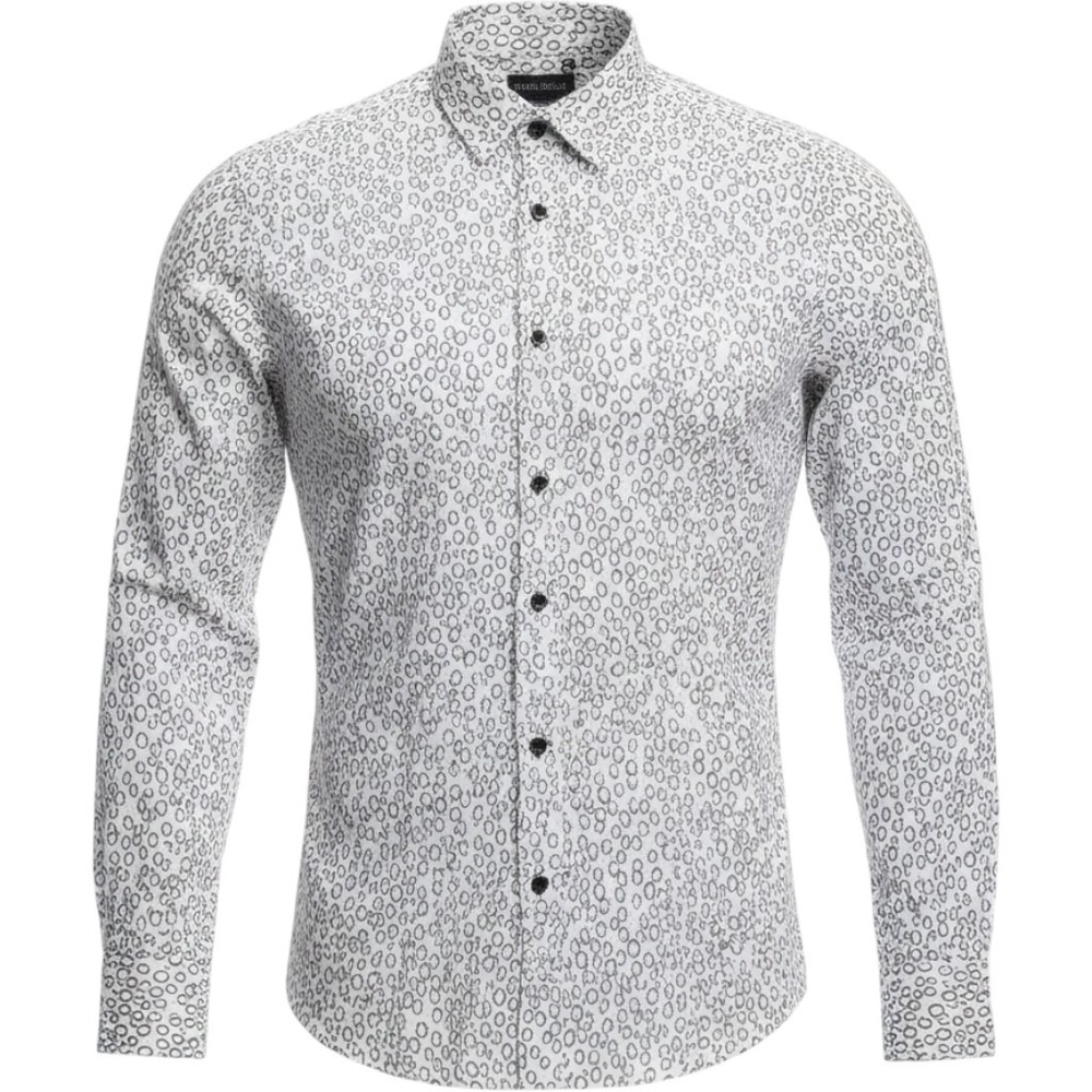 Antony Morato Slim Fit Mens White Blue Mandarin Collar Button Down Shirt Medium